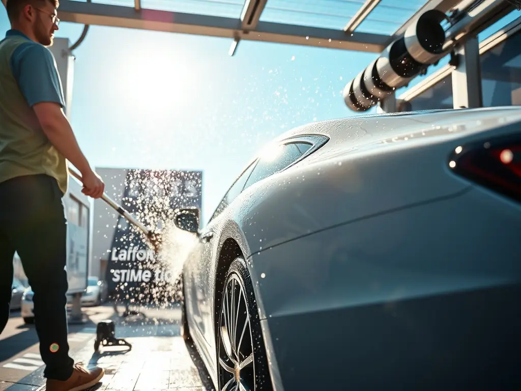 A vehicle being hand-washed with foam and water, showcasing a shiny finish achieved through Koc20Detailing's exterior wash service.